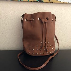Camel Drawstring Bag with Gold Studs